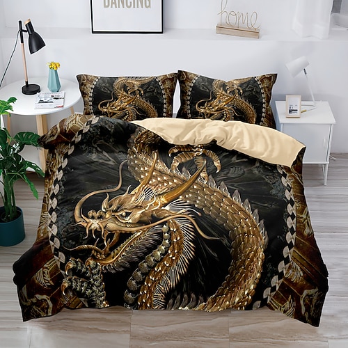 3D-Bettwäsche mit Drachendruck, Bettbezug, Bettwäsche-Sets, Bettbezug mit 1 bedruckter Bettbezug oder Bettdecke, 2 Kissenbezüge für Doppelbett/Queen/King Image
