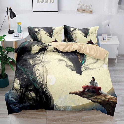 3D-Bettwäsche mit Drachendruck, Bettbezug, Bettwäsche-Sets, Bettbezug mit 1 bedruckter Bettbezug oder Bettdecke, 2 Kissenbezüge für Doppelbett/Queen/King Image