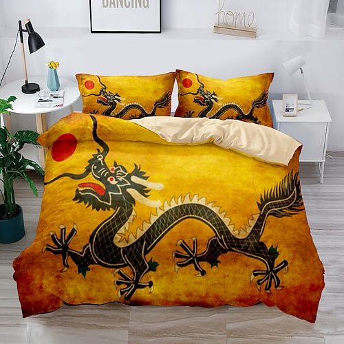 3D-Bettwäsche mit Drachendruck, Bettbezug, Bettwäsche-Sets, Bettbezug mit 1 bedruckter Bettbezug oder Bettdecke, 2 Kissenbezüge für Doppelbett/Queen/King Image