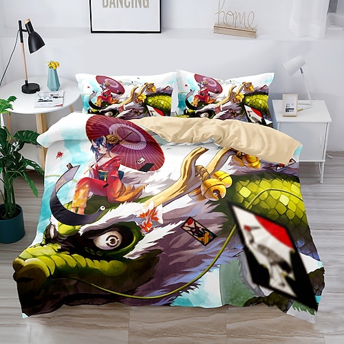 3D-Bettwäsche mit Drachendruck, Bettbezug, Bettwäsche-Sets, Bettbezug mit 1 bedruckter Bettbezug oder Bettdecke, 2 Kissenbezüge für Doppelbett/Queen/King Image