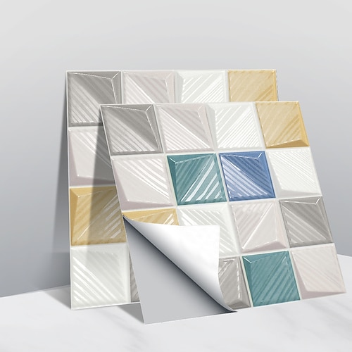 10 Stück 3D-Mosaik-Kristallfliesenaufkleber, Glasfliesen, wasserdichter, selbstklebender Wandaufkleber Image