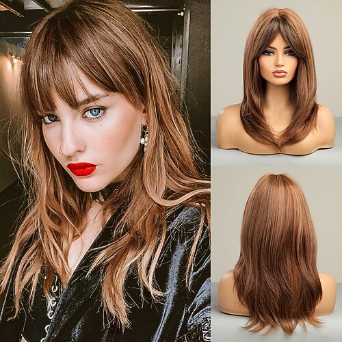 Blond, braun, gewellt, gewellt, volle Perücke für Damen, Mädchen, mittlerer Teil, 66 cm, hitzebeständige synthetische, natürlich aussehende Perücke, täglich und jederzeit, für Cosplay-Partys Image