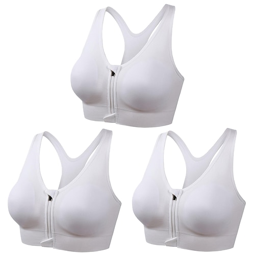 3er-Pack Sport-BHs mit starker Stützfunktion für Damen, Lauf-BH, nahtlos, Racerback-BH-Oberteil mit Reißverschluss vorne, gepolstert, für Yoga, Fitness, Fitnessstudio, Training, atmungsaktiv, Image