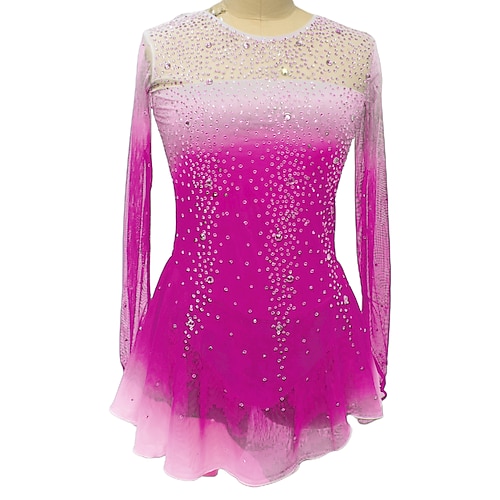 Eiskunstlaufkleid Damen Mädchen Eislaufen Kleider Austattungen Weiß Gelb Rosa Halo-Färbung Gitter Spandex Hochelastisch Wettbewerb Eiskunstlaufkleidung Kristalle Langarm Eislaufen Eiskundstlauf Image
