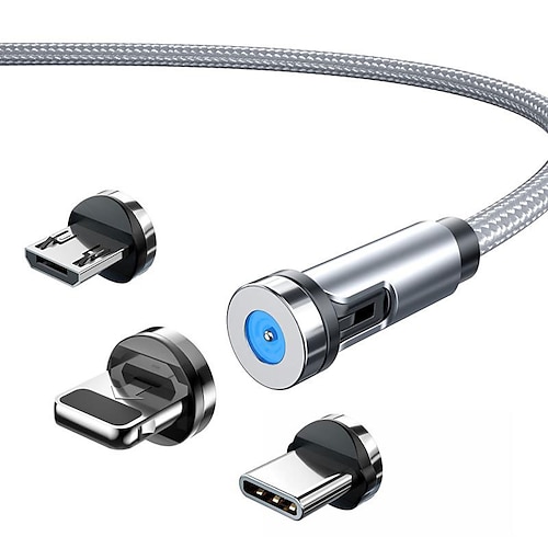 5A magnetisches Multi-Ladekabel 3,3 Fuß 6,6 Fuß USB A auf Lightning / Micro / Typ C Schnellladung 3 in 1 540° drehbares Telefonladegerät Nylon geflochtenes USB-Kabel für iPhone/Micro-USB/Typ-C-Gerät Image