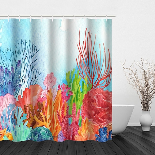 Duschvorhang mit Haken 200 cm hoch duschvorhang waschbar Polyester duschvorhang blatt Wasserfest Florales Pflanzenblättermuster Image