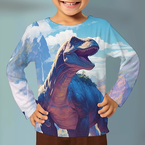 Jungen 3D Graphic Tier Dinosaurier T-Shirt Langarm 3D-Druck Sommer Frühling Herbst Sport Modisch Strassenmode kinderkleidung 3-12 Jahre 4-12 Jahre Outdoor Casual Täglich Regular Fit Image