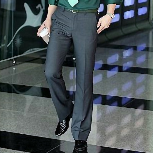 Herren Hose Anzughose Schlaghose Schlaghosen Tasche Gerader Schnitt Einfarbig Komfort Geschäft Büro Hochzeit Streetwear Retro Schwarz Weiß Mikroelastisch Image