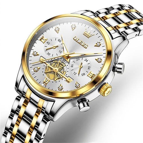 OLEVS Damen Quarz uhr Sport Geschäftlich Armbanduhr leuchtend WASSERDICHT Weltzeit Dekoration Edelstahlband Beobachten Image