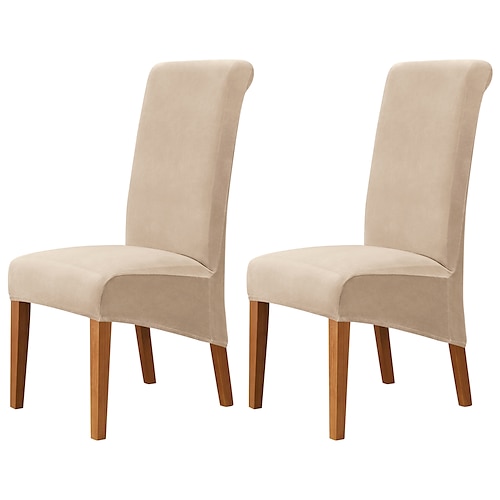 2 Stück Stuhlhussen aus Samt, Burgunderrot, Stretch-Stuhlsitzbezug aus Spandex mit hoher Rückenlehne, elastischer Bodenschutz für Esszimmer, Hochzeitszeremonie, waschbar Image