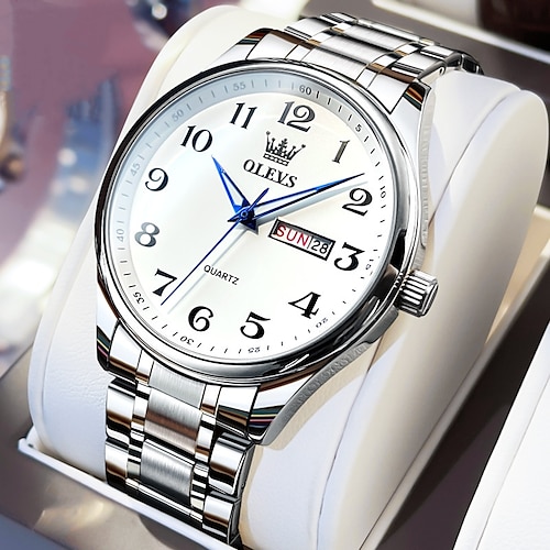 OLEVS Herren Quarz Uhr Kalender Großes Ziffernblatt Wasserdicht Tag Datum Titan Legierung Uhr Image
