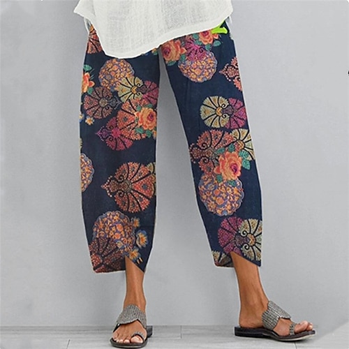 Damen Normalhose Chinos Slacks Basic Casual / Sportlich Knöchellang Mittlere Taille Grafikdrucke Graffiti Tasche Baggy Print Komfort Unelastisch Alltag Wochenende Rosa Rot Blau Hellblau Sommer Image