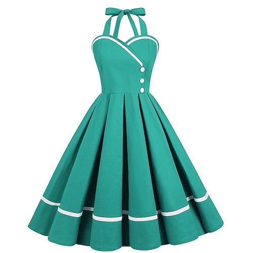 Retro Vintage 1950er Vintage-Kleid Cocktailkleid Swing-Kleid Halter Kostüm Damen Maskerade Party / Abend Junggesellinnenabschiedsparty Erwachsene Kleid Abschlussballkleider Image