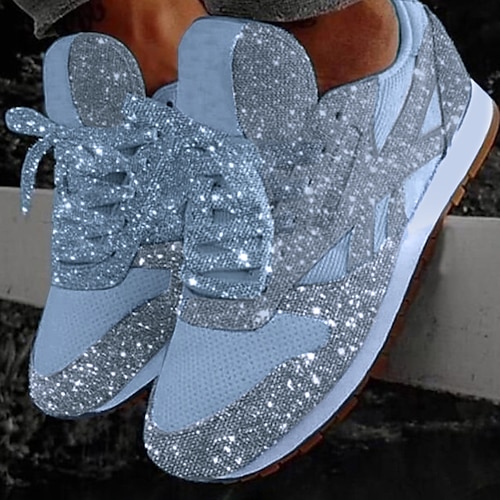 Damen Silber Glitzer Sneaker Mesh Schnürer mit bequemer Sohle Image