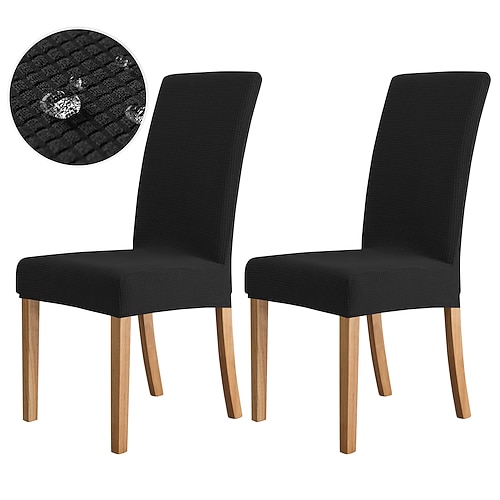 2 Stück Stuhlhussen für Esszimmerstühle, burgunderfarben, wasserabweisend, Stretch-Stuhlsitzbezug aus Spandex mit elastischem Bodenschutz für Esszimmer, Hochzeitszeremonie, langlebig, waschbar Image