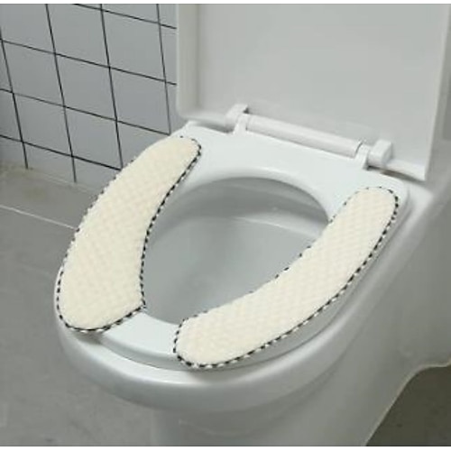 dick gepolsterte Toilettensitzbezugsmatte warmes Plüsch-Toilettensitzkissen rutschfestes weiches Toilettenkissen waschbare Toilettensitzwärmermatte mit selbstklebendem Klebeband für Image