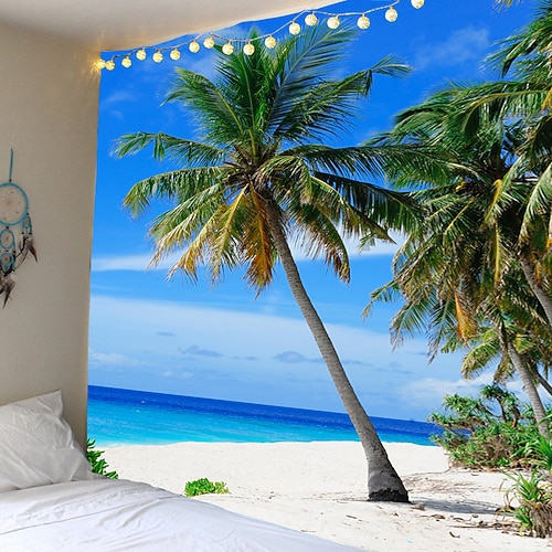Wandteppich Kunst Dekor Decke Vorhang Picknick Tischdecke hängen zu Hause Schlafzimmer Wohnzimmer Wohnheim Dekoration Landschaft Meer Ozean Strand Kokosnussbaum Wandtuch XXL Natur Image