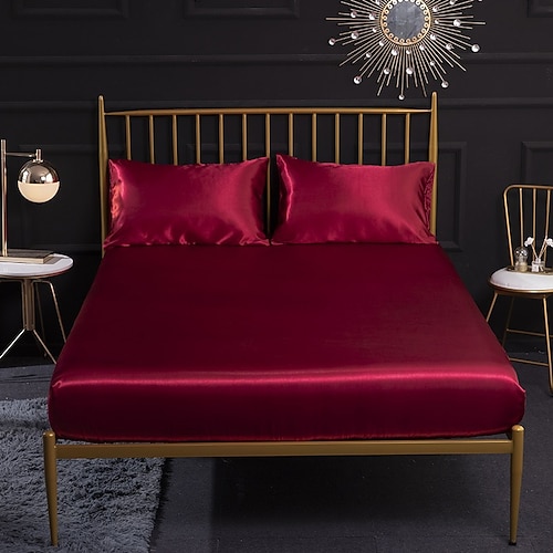 Spannbettlaken aus Seidensatin, Spannbettlaken für King/Queen/Doppel/Twin-Size, tiefe Tasche, Hotel, Zuhause, Schlafzimmer, knitterfrei, farbecht, schmutzabweisend, weich Image