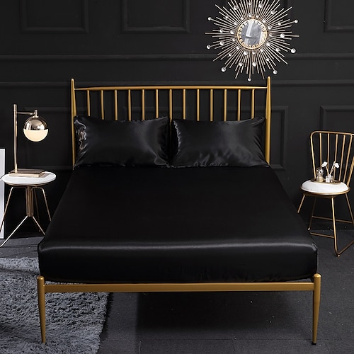 Spannbettlaken aus Seidensatin, Spannbettlaken für King/Queen/Doppel/Twin-Size, tiefe Tasche, Hotel, Zuhause, Schlafzimmer, knitterfrei, farbecht, schmutzabweisend, weich Image