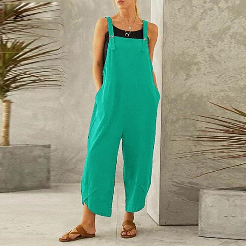 Damen Normal Latzhose Urlaub Feste Farbe Ärmellos Ärmellos Gerade Quadratischer Ausschnitt Tasche Urlaub Alltagskleidung Lockere Passform Schwarz Armeegrün Rote Frühling Image