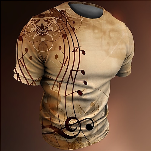 Musikfestival Herren Grafik Musiknoten T Shirt T-Shirt Kurzarm T-Shirt 3D-Druck Rundhalsausschnitt Hemd Vintage Mode Designer Outdoor Lässig Täglich Blau Grün Khaki Frühling Sommer Bekleidung S M L Image