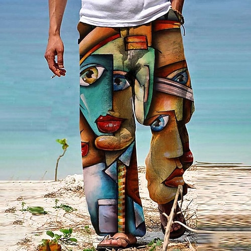Herren Hose Hosen Sommerhosen Strandhose Boho-Hosen Tasche Kordelzug Elastische Taille Grafik-Drucke Komfort Atmungsaktiv Casual Täglich Festtage Strassenmode Designer Marineblau Blau Image
