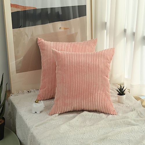Dekorative Wurfkissen, 1 Stück, schlichter Cord-Kissenbezug, einfacher Maisstreifen-Kissenbezug, reine Farbe, Plüschkissen, mehrfarbig, Sofa-Umarmungskissenbezug, rosa, blau, salbeigrün, lila, gelb Image