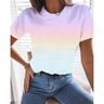 Damen T-Shirt Basic Casual Kurzarm Normal Oberteile Rundhals Alltag Farbverlauf Lila Farbverlauf Rosa Farbverlauf Orange