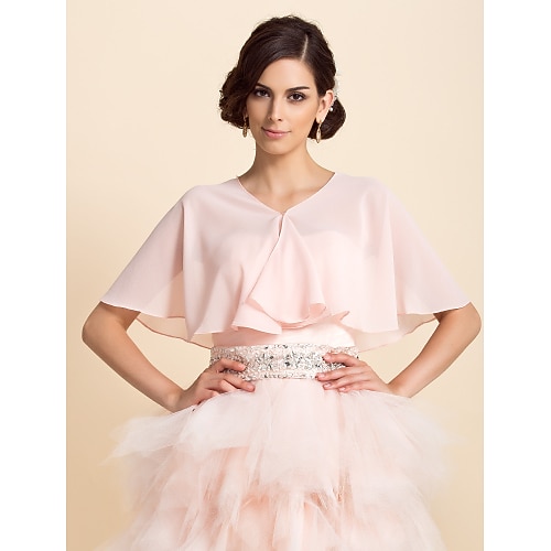 Kurzarm Kleine Umhänge Chiffon Partyabend Hochzeits-Wraps Mit Drapiert / Einfarbig Image