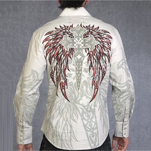 Herren Totem Hemd Westernhemd Cowboy-Shirt Langarm Mode Designer Lässig Outdoor Ferien Herbst Winter Umlegekragen Druck Button-Down Weiß Purpur Grün Blau Blau Grau Image