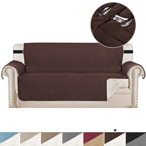 gesteppter, wendbarer Sofabezug, burgunderfarbener, wasserdichter Schonbezug für Möbel, waschbarer Sofabezug mit rutschfestem Schaumstoff und elastischen Bändern für Kinder, Hunde, Haustiere Image