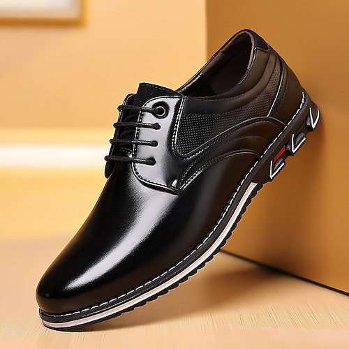 Herren Outdoor Derby-Schuhe Wanderschuhe Brautkleider schlicht Täglich Büro Karriere PU Leder Komfortabel Schnürsenkel Rinde braun Schwarz Frühling Herbst Image
