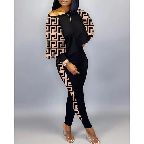 Damen Aktiv Strassenmode Trainingsanzug Hosen-Sets Pullover Hosen Hose Langarm Rundhalsausschnitt Graphic Bedruckt Sports Outdoor Casual Silber Schwarz Braun Herbst Winter Regular Fit