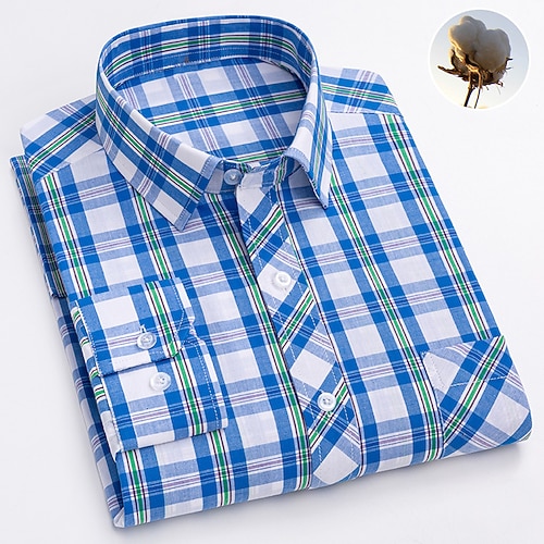 Herren Oberhemd Plaid Hochzeit Büro / Geschäftlich Hellgelb Hellblau Schwarz Wein Langarm Umlegekragen Frühling Herbst Bekleidung Vordertasche Image