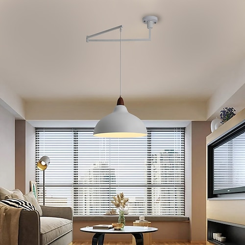 LED-Pendelleuchte Industrie-Pendelleuchte Schwenkarm-Hängeleuchte, verstellbare Kuppeldecken-Pendelleuchte für Esszimmer Wohnzimmer in Schwarz/Weiß Image
