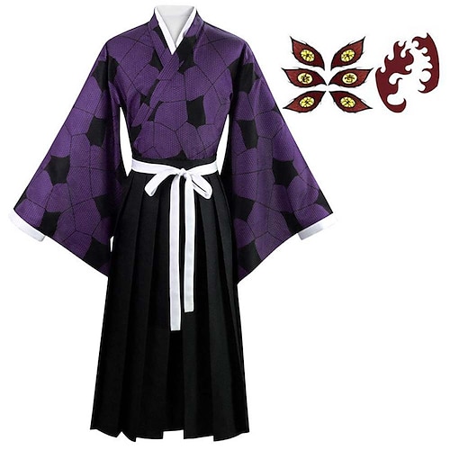 Kokushibou-Cosplay-Kostüme mit temporären Tattoos, Dämonentöter: Kimetsu no Yaiba, japanische Anime-Cosplay-Kostüme, Kimono-Anzüge für Männer und Frauen Image