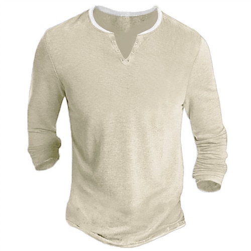 Herren T-Shirt mit Knöpfen T Shirt Henley Hemd Langarmshirt Langarm V Ausschnitt Frühling Herbst Einfach Designer Basic Lässig Straße Sport Ferien Gelb Grau Top T-Shirt für Herren Image