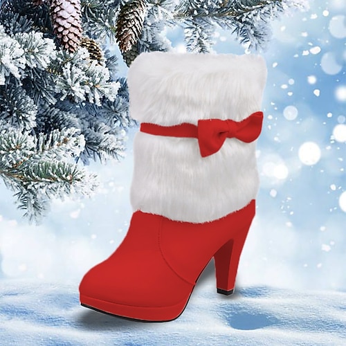 Damen Stiefel Damenschuhe Valentinstagsgeschenke Absatzstiefel Party Farbblock Mit Fleece Futter Stiefeletten Pelzkragen Schleife Plateau Stilettoabsatz Blockabsatz Runde Zehe Süß Kunstleder Loafer