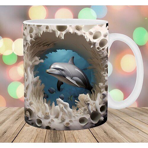 3D-Delfin-Keramik-Kaffeetasse mit ozeanischem Charme, Neuankömmling, exquisites Fisch-Design, Teetasse – perfekt für Delfinliebhaber Image