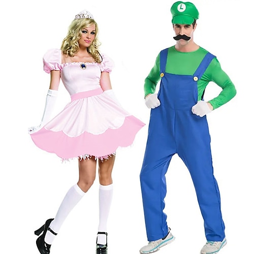 Prinzessin Peach Super-Brüder Cosplay Kostüm Halloween-Gruppen-Paarkostüme Cosplay Kostüme Erwachsene Herren Damen Halloween Karneval Maskerade Einfache Halloween-Kostüme Verkleiden Image