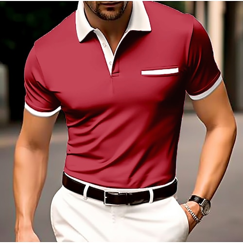Herren Polo mit Knopfleiste Baumwoll-Poloshirt Lässig Ferien Revers Gerippter Polokragen Kurzarm Mode Basic Einfach Klassisch Sommer Normale Passform Marineblau Schwarz Weiß Burgunderrot Himmelblau Image