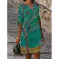 Damen Mini Kleid Petite Kleid T-Shirt Kleid Tee Kleid Shift Kleid Sommer Kleid Bohemia Modern Boho Urlaub Arbeit Lässig Regulärer Schnitt Floral Baum Halbarm V-Ausschnitt Blau Grün Grau Sommer