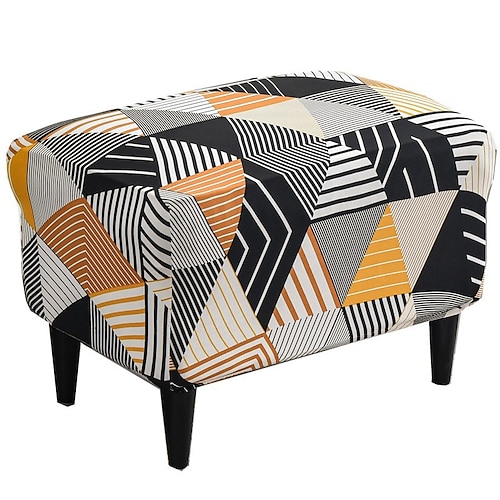 Stretch-Ottoman-Bezug mit Blumendruck Elastisches Stretch-Rechteck aus Elasthan faltbare Aufbewahrungshüllen abnehmbarer Hocker zum Schutz der Fußrastenbezüge Image