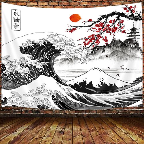 Wandteppich im japanischen Stil, großer Wandteppich, Wanddekoration, Fotohintergrund, Decke, Vorhang, Zuhause, Schlafzimmer, Wohnzimmer, Dekoration, Tempel, Frauen, Sonne Image