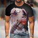 Herren T Shirt Lustige T-Shirts Graphic Eule Schwein Rundhalsausschnitt Schwarzgrau Schwarz 3D-Druck Täglich Sport Kurzarm Bedruckt Bekleidung Sport Designer Klassisch Brautkleider schlicht