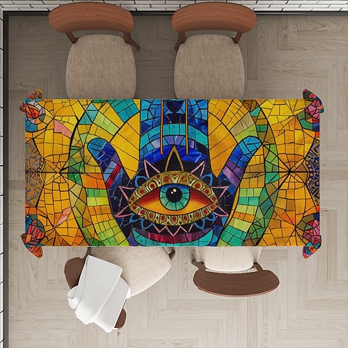 Hamasa-Hand-Ramadan-Rechteck-Tischdecke, wasserdichte rechteckige Tischdecke für das Essen in der Küche Image