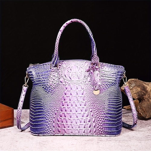 Damen Handtasche Umhängetasche PU-Leder Büro Täglich Reißverschluss Verstellbar Großes Fassungsvermögen Wasserdicht Krokodil lichter Ocker Grün und Blau Leicht Grün