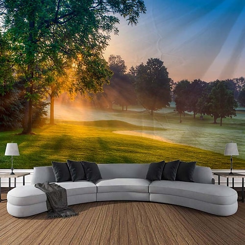 Landschaft Natur Wandteppich Wald unter der Sonne Wandkunst großer Wandteppich Wanddeko Fotografie Kulisse Decke Vorhang Home Schlafzimmer Wohnzimmer Dekoration Wandtuch XXL Natur Image