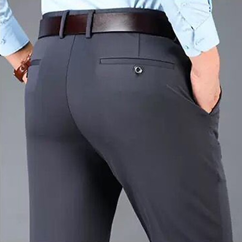 Herren Hose Anzughose Stoffhosen Freizeithose Tasche Gerader Schnitt Einfach Komfort Weich Volle Länge Hochzeit Lässig Täglich Stilvoll Schick Modern Schwarz Marineblau Hohe Taille Mikroelastisch Image