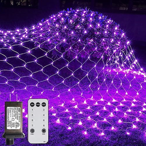 Netzlichter Außen Deko 9 Farben 8 Modi Fernbedienung wasserdicht verbindbar 6m x 4m 3m x 2m 1,5m x 1,5m für Außen Garten Party Deko (Lila Rot) 672/192/96 LEDs 31V Image